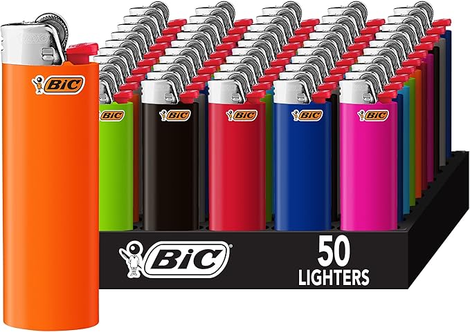 BIC Classic Lighter, Assorted Colors, 50-Count Tray, Up to 2x the Lights